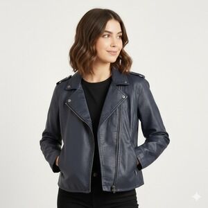 Levis Womens Navy Blue Faux Leather Moto Biker Jacket XXL LW7RU613 ALTM8154